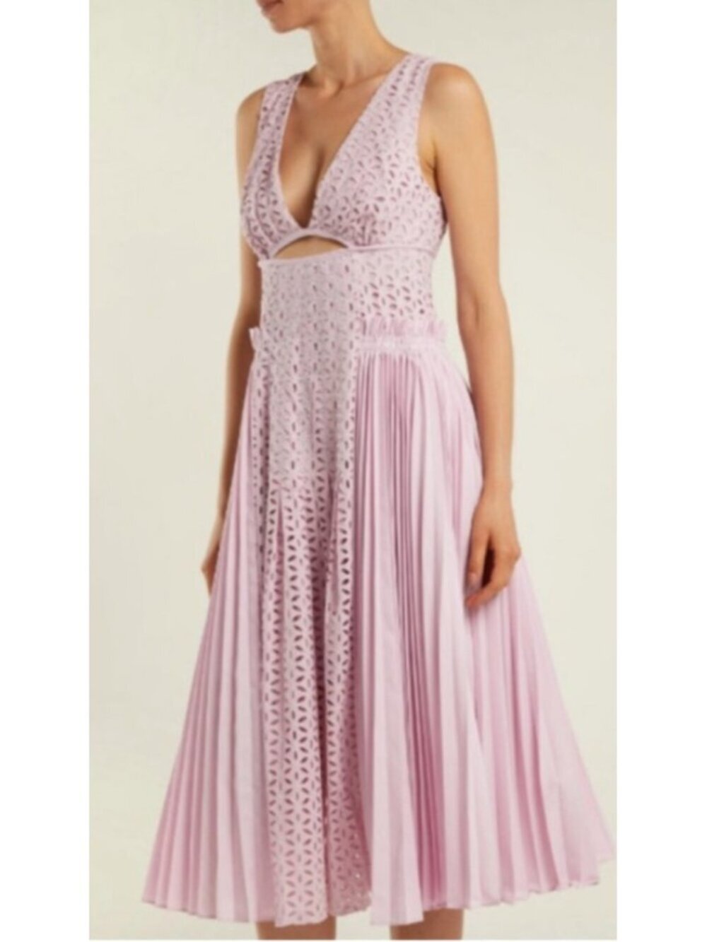 Self-Portrait Pink Pleated Lace Midi Dress UK 6 US 2 Cutout Sleeveless Romantic